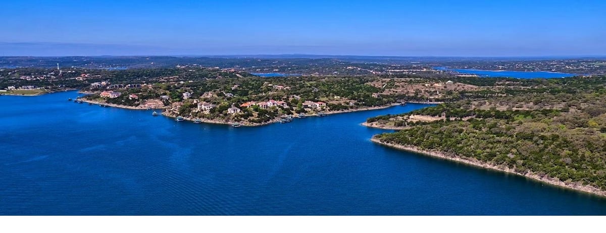 Aerial view with waterfront peninsula property at 0 Lohman Ford Rd - ABS 207 SUR 740 COX B F ACR 315.3630 [1-D-1], Lago Vi...