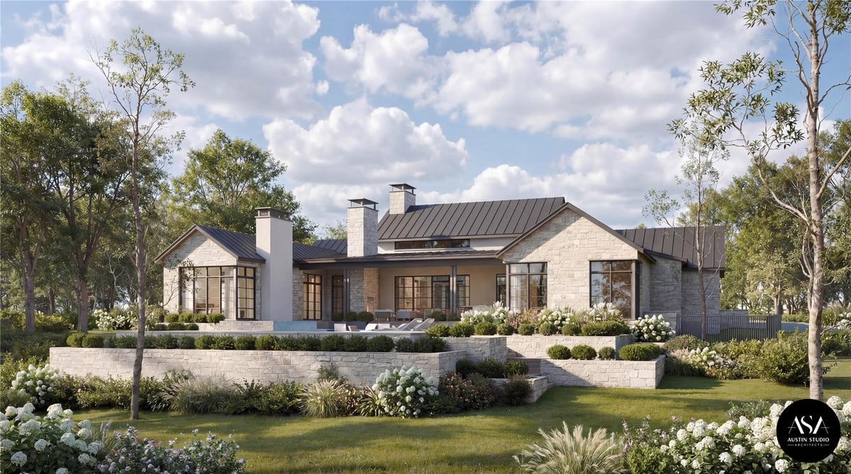 View 105 N Angel Light DR in Angel Bay 105 N Angel Light DR - front exterior - Luxury home in Angel Bay, Spicewood, TX