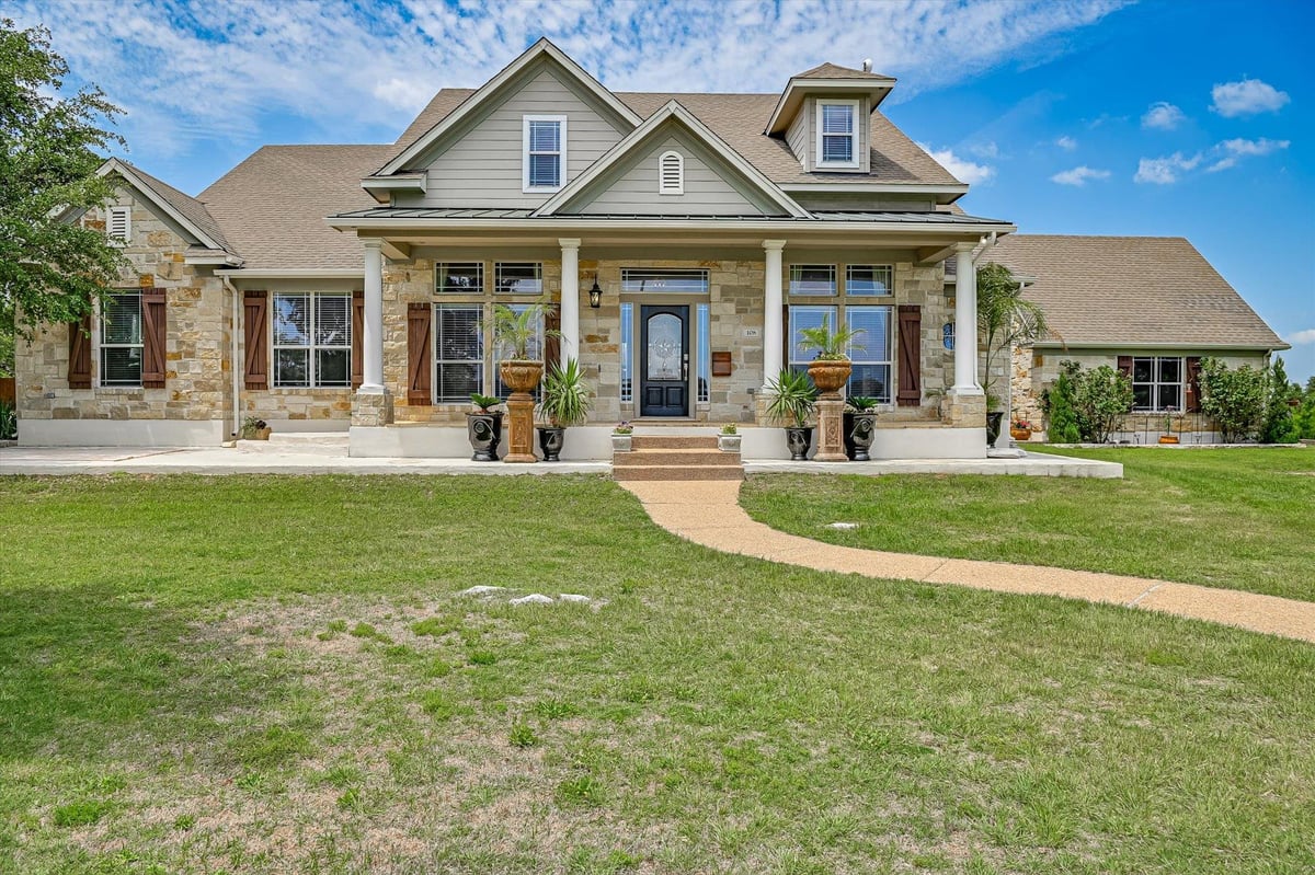 View 108 High Plains Trl in Double Horn 108 High Plains Trl - front exterior - Luxury home in Double Horn, Spicewood, TX