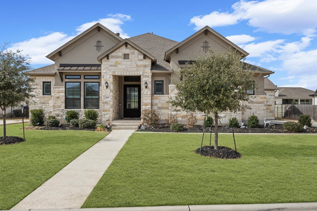 View 109 Alonda Way in SANTA RITA RANCH 109 Alonda Way - front exterior - Luxury home in SANTA RITA RANCH, Liberty Hill, TX
