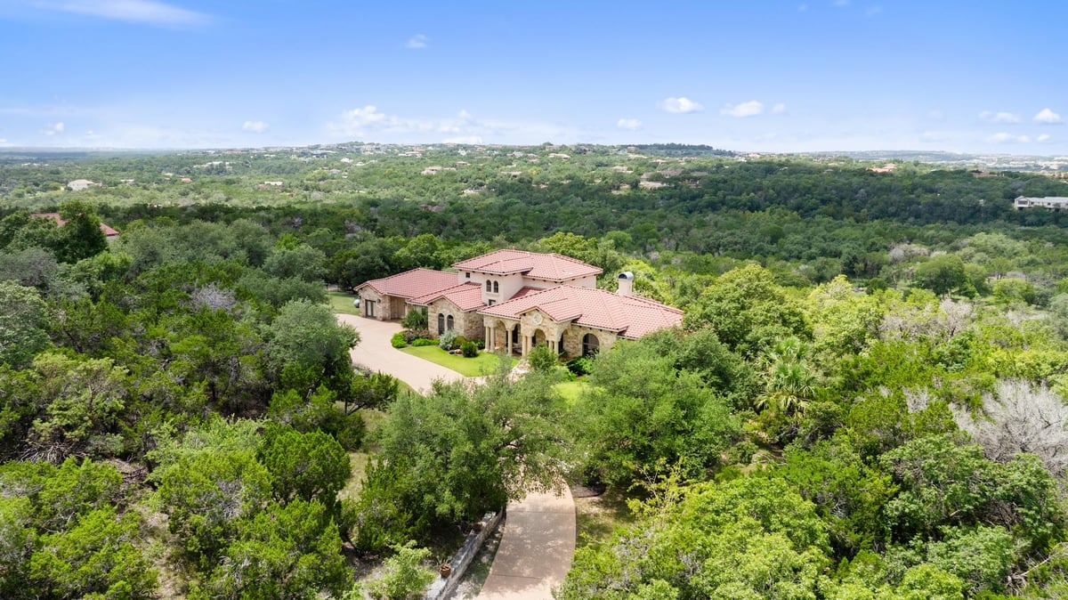View 11029 Arroyo Canyon Dr in Madrones 11029 Arroyo Canyon Dr - aerial view with 11029 Arroyo Canyon Dr in Austin - Luxury home in Madrones, Austin, TX