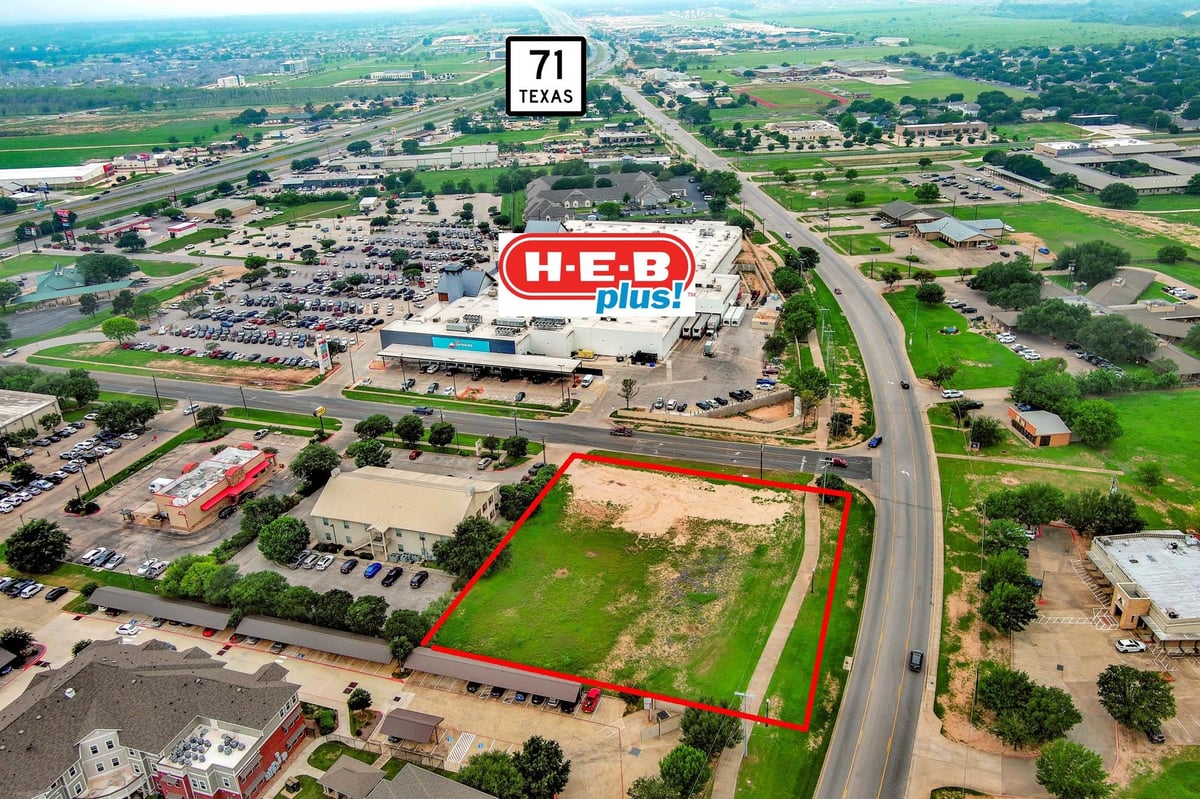 View 113 N Hasler Blvd in Bastrop West Comm 113 N Hasler Blvd - aerial view with 113 N Hasler Blvd in Bastrop - Luxury home in Bastrop West Comm, Bastrop, TX