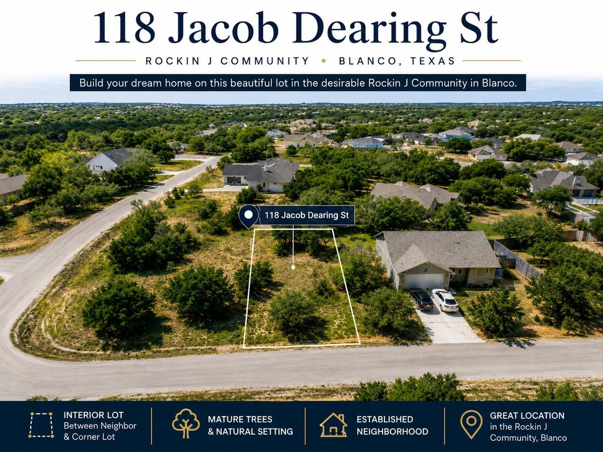 View 118 Jacob Dearing ST in Rockin J Ranch 118 Jacob Dearing ST - front exterior - Luxury lot in Rockin J Ranch, Blanco, TX