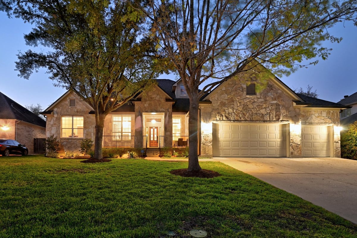 View 131 Eaton Ln in Belterra 131 Eaton Ln - front exterior - Luxury home in Belterra, Austin, TX