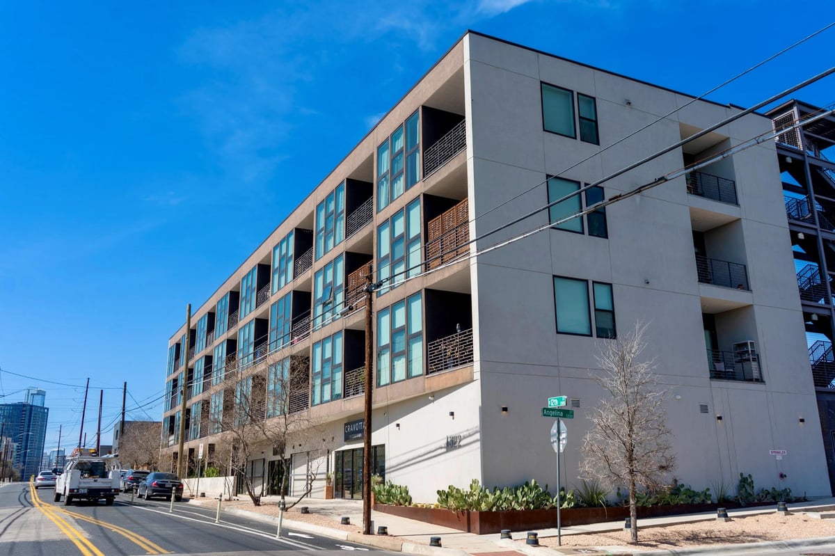 View 1322 E 12th St Unit #201 in Angelina+12th Condominiums 1322 E 12th St Unit #201 - front exterior - Luxury home in Angelina+12th Condominiums, Austin, TX