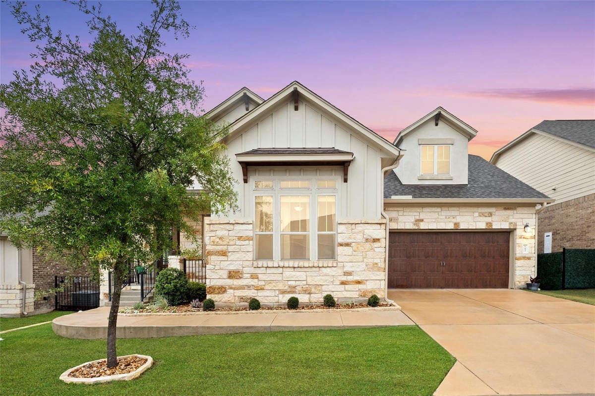 View 143 Bright Valley WAY in The Cottages At Belterra Village 143 Bright Valley WAY - front exterior - Luxury home in The Cottages At Belterra Village, Austin, TX
