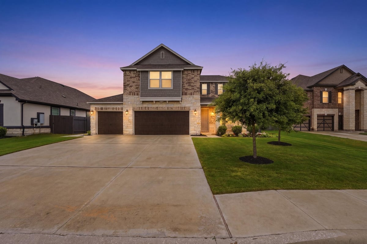 View 1515 Foxglove DR in Meadows At Clear Fork 1515 Foxglove DR - front exterior - Luxury home in Meadows At Clear Fork, Lockhart, TX