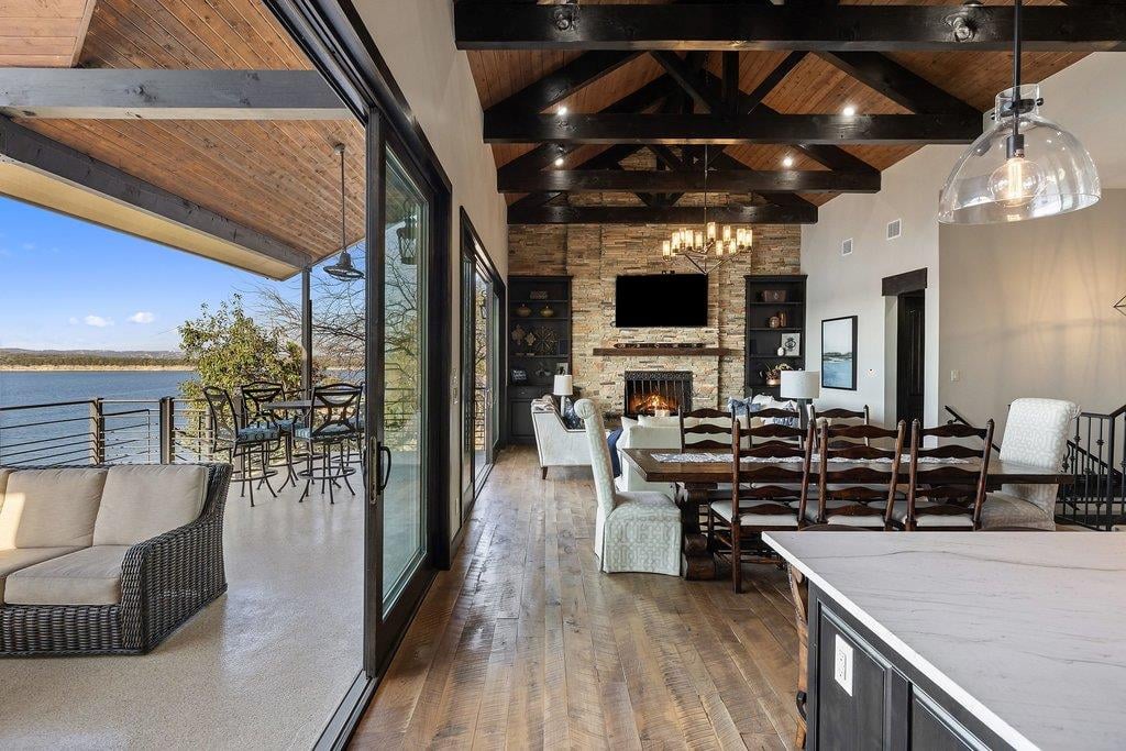 View 1606 Buffalo Gap Rd in Buffalo Gap 1606 Buffalo Gap Rd - patio with covered lakefront terrace - Luxury home in Buffalo Gap, Austin, TX
