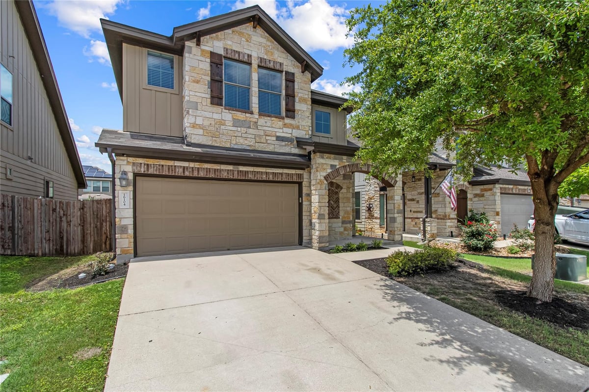 View 16104 Travesia Way in Raceway Single Family Sub Sec 16104 Travesia Way - front exterior - Luxury home in Raceway Single Family Sub Sec, Austin, TX