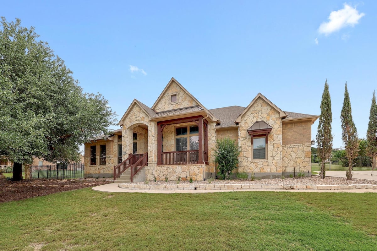View 1617 High Lonesome in Grand Mesa At Crystal Falls Ii 1617 High Lonesome - front exterior - Luxury home in Grand Mesa At Crystal Falls Ii, Leander, TX