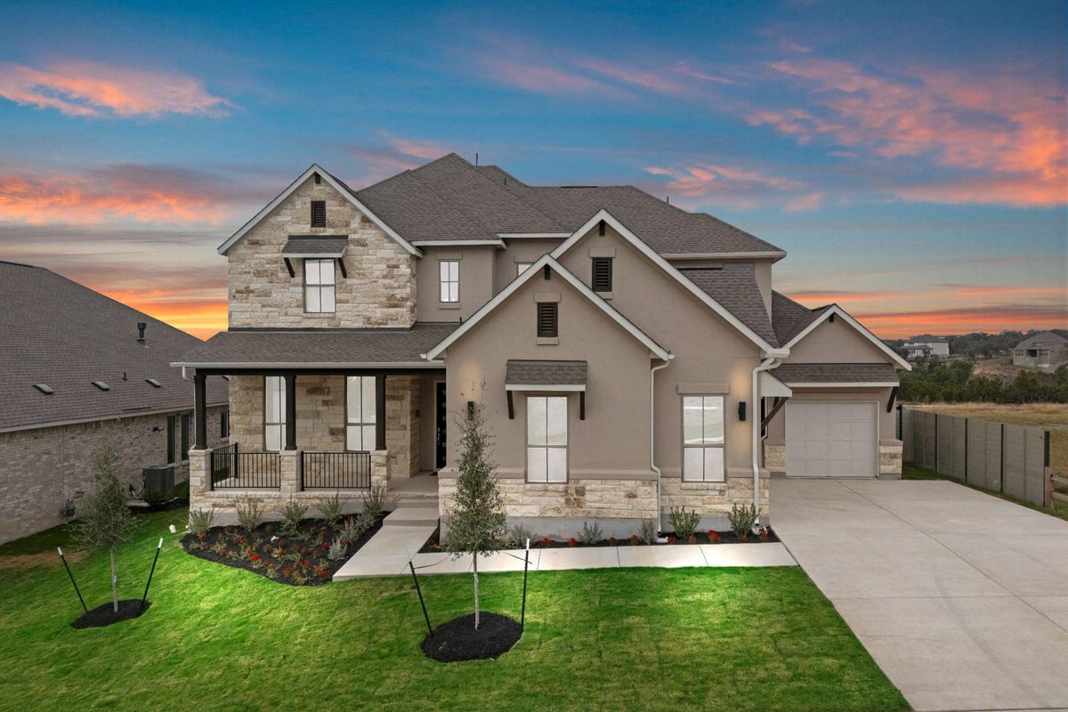 View 1802 Crimson Sunset Dr in Wolf Ranch 1802 Crimson Sunset Dr - front exterior - Luxury home in Wolf Ranch, Georgetown, TX