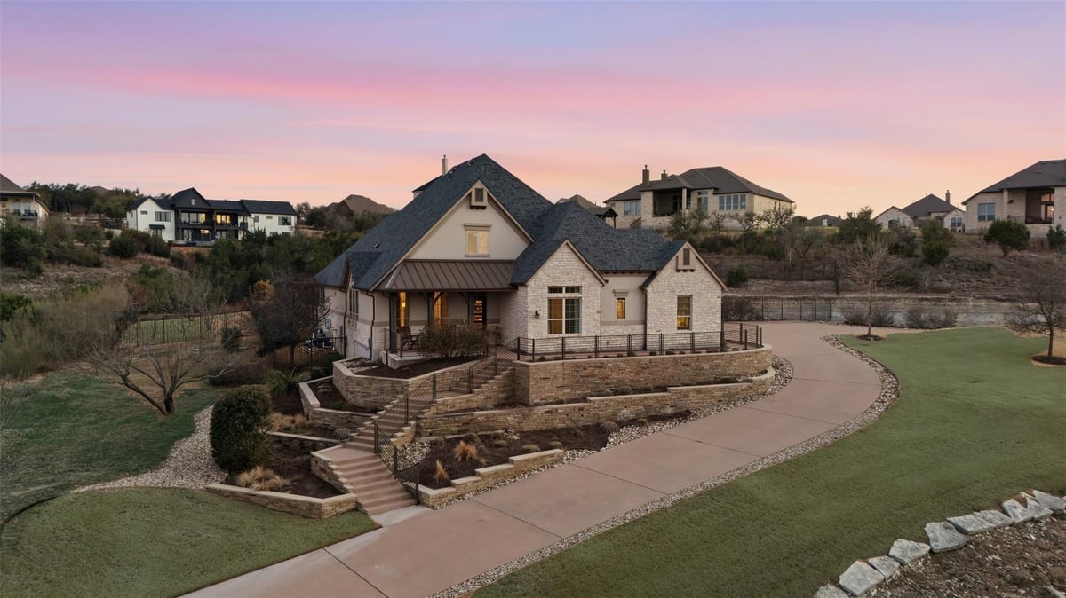 View 18101 Vistancia Dr in Vistancia 18101 Vistancia Dr - front exterior - Luxury home in Vistancia, Dripping Springs, TX