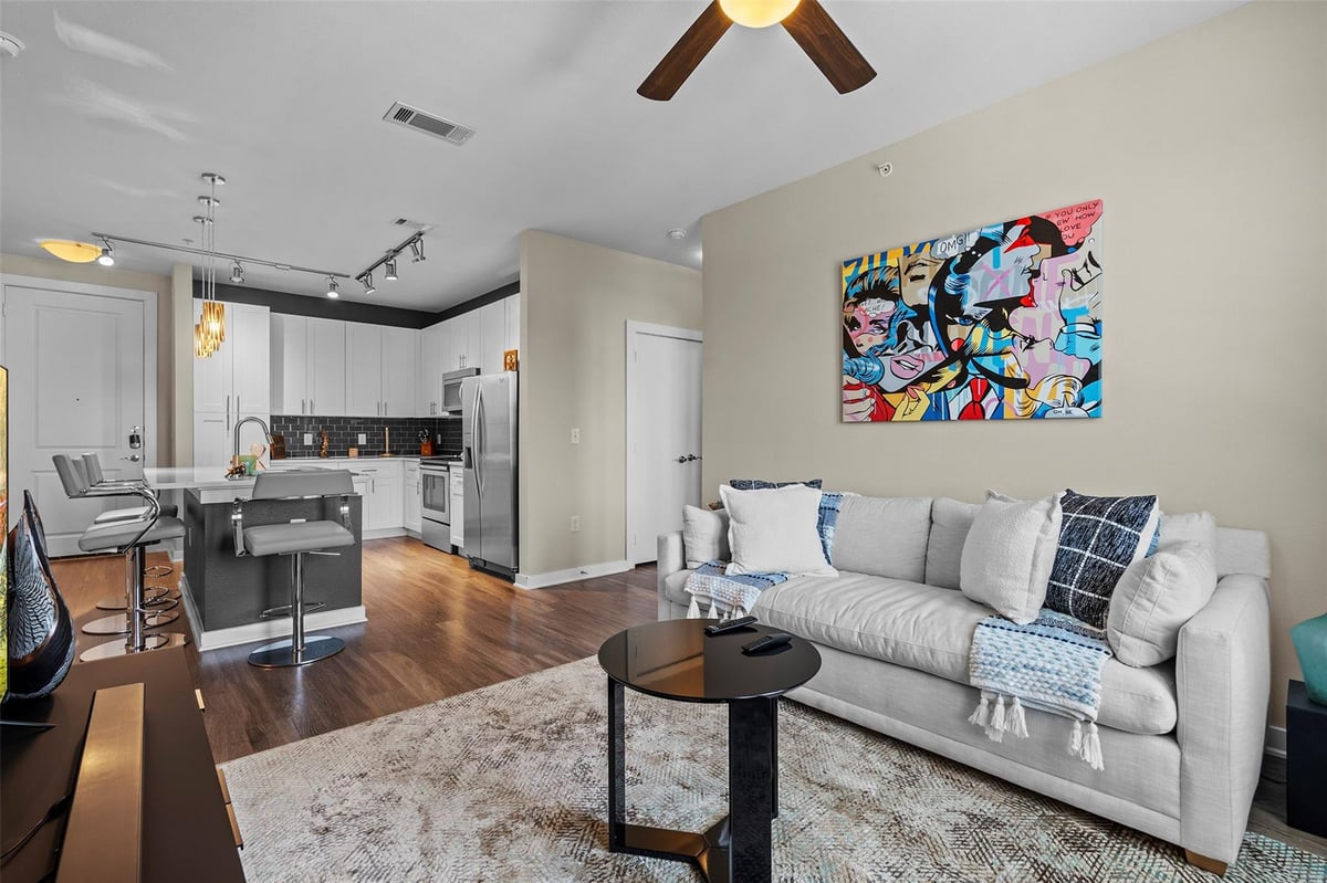 Living area at 1900 Barton Springs Rd Unit #5027 - 2 bed 2 bath home
