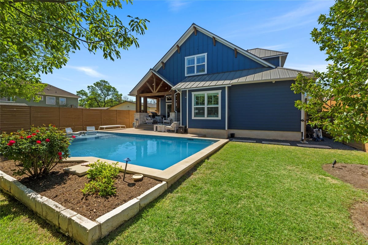 View 2004 Alegria RD in Brentwood 2004 Alegria RD, pool area with backyard pool, Brentwood, Austin, TX