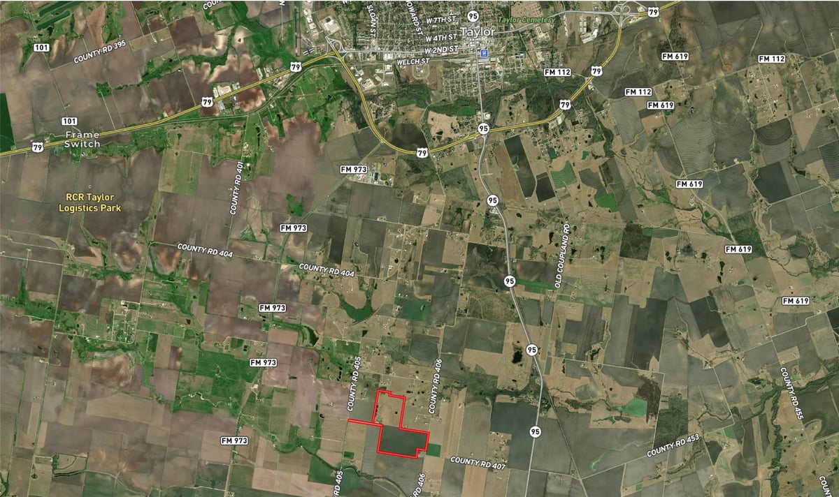 Aerial view with rural acreage property at 2005 County Road 405 - WARREN, Taylor, TX