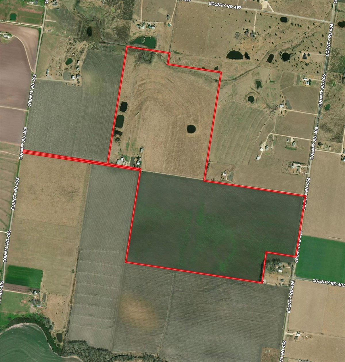 Aerial view with Large acreage property at 2005 County Road 405 - WARREN, Taylor, TX