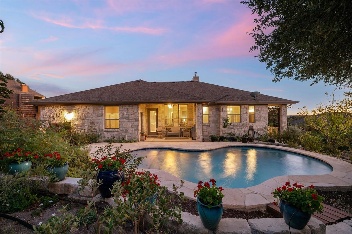 View 201 Greenridge Ln in Meadow Oaks Ph I 201 Greenridge Ln - front exterior - Luxury home in Meadow Oaks Ph I, Dripping Springs, TX