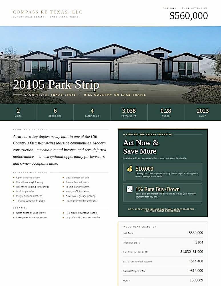 View 20105 Park Strip St Unit #A - B in Lago Vista Civic Center Add 20105 Park Strip St Unit #A - B - front exterior - Luxury home in Lago Vista Civic Center Add, Lago Vista, TX