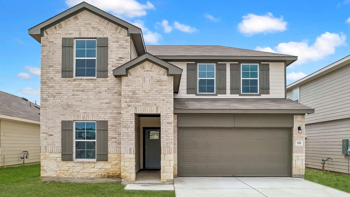 View 203 Mustang Lake Cir in Prairie Lakes 203 Mustang Lake Cir - front exterior - Luxury home in Prairie Lakes, Buda, TX