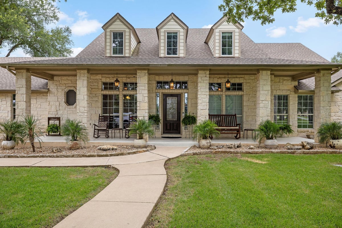View 214 Park Place DR in Gabriels Overlook Sec 01 214 Park Place DR - front exterior - Luxury home in Gabriels Overlook Sec 01, Georgetown, TX