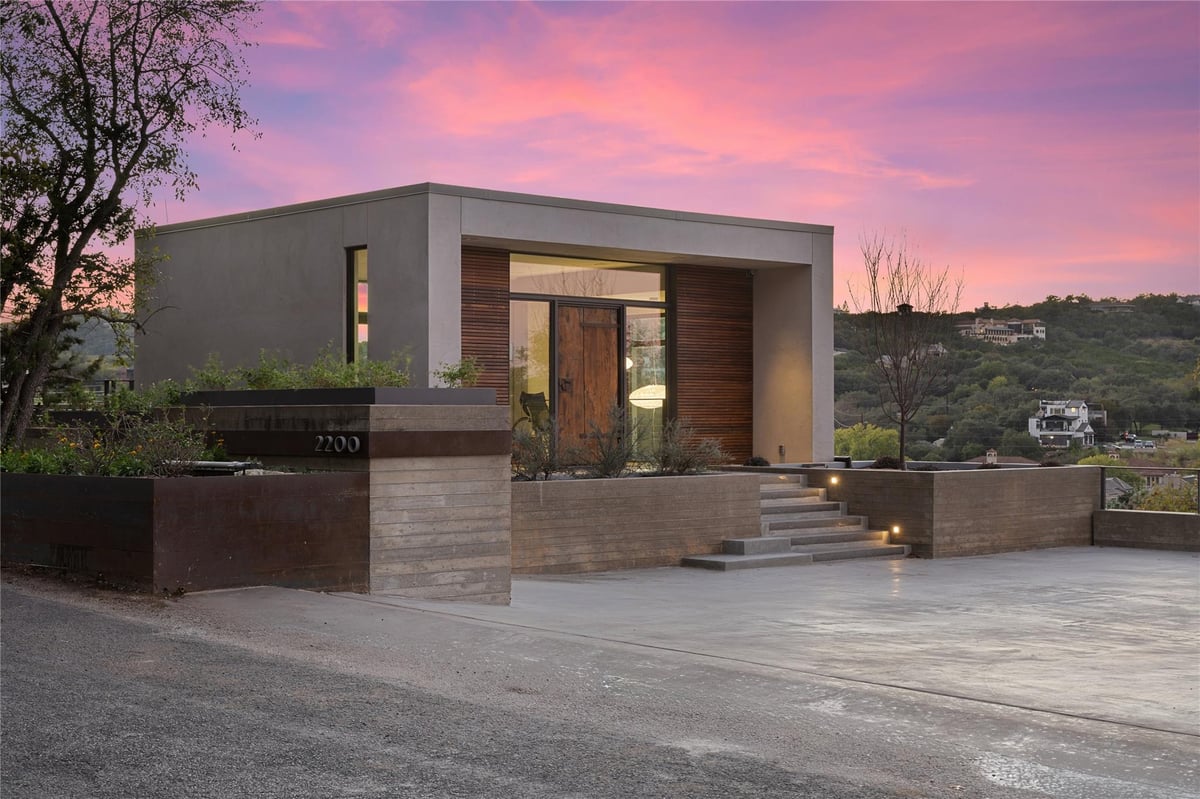 Front exterior with Modern minimalist architecture at 2200 Scenic Dr - 3 bed 4 bath home