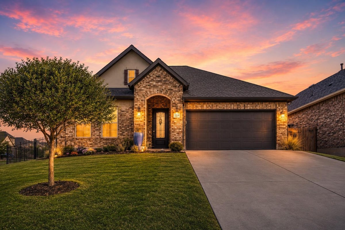 View 22614 Maidengrass Lane in Lakeside At Tessera 22614 Maidengrass Lane - front exterior - Luxury home in Lakeside At Tessera, Lago Vista, TX