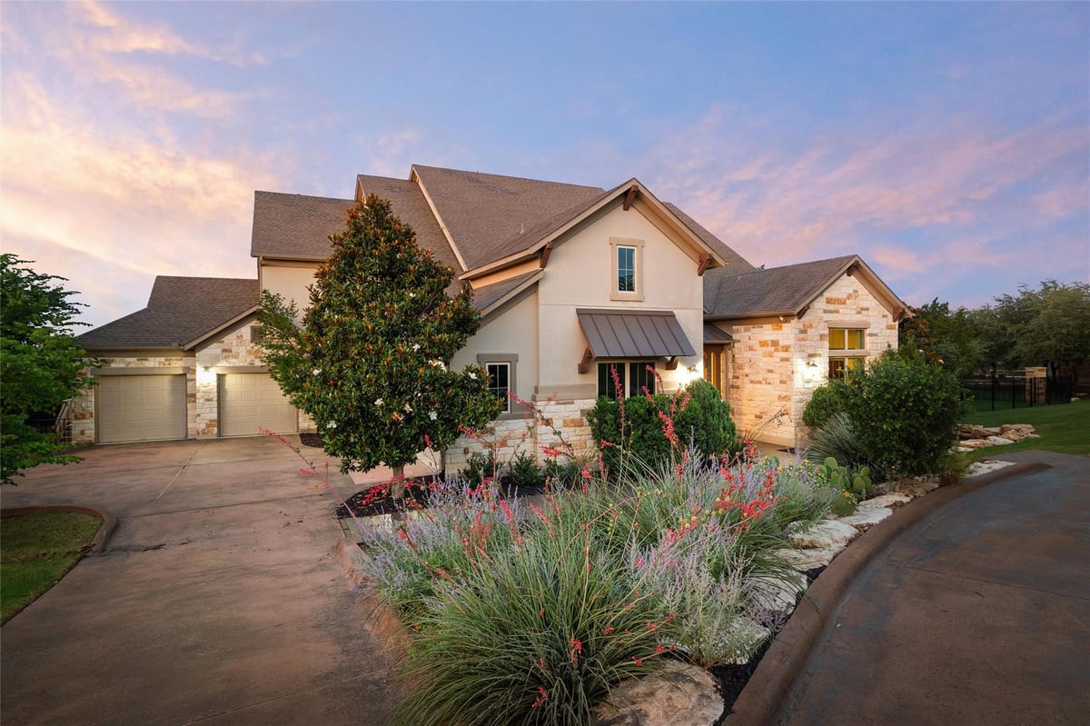 View 227 Smarty Jones Ave in Saratoga Hills 227 Smarty Jones Ave - front exterior - Luxury home in Saratoga Hills, Austin, TX
