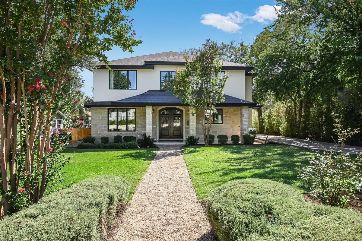 View 2401 Westover Rd in Brown Herman Add 2401 Westover Rd - front exterior with classic central Austin facade - Luxury home in Brown Herman Add, Austin, TX
