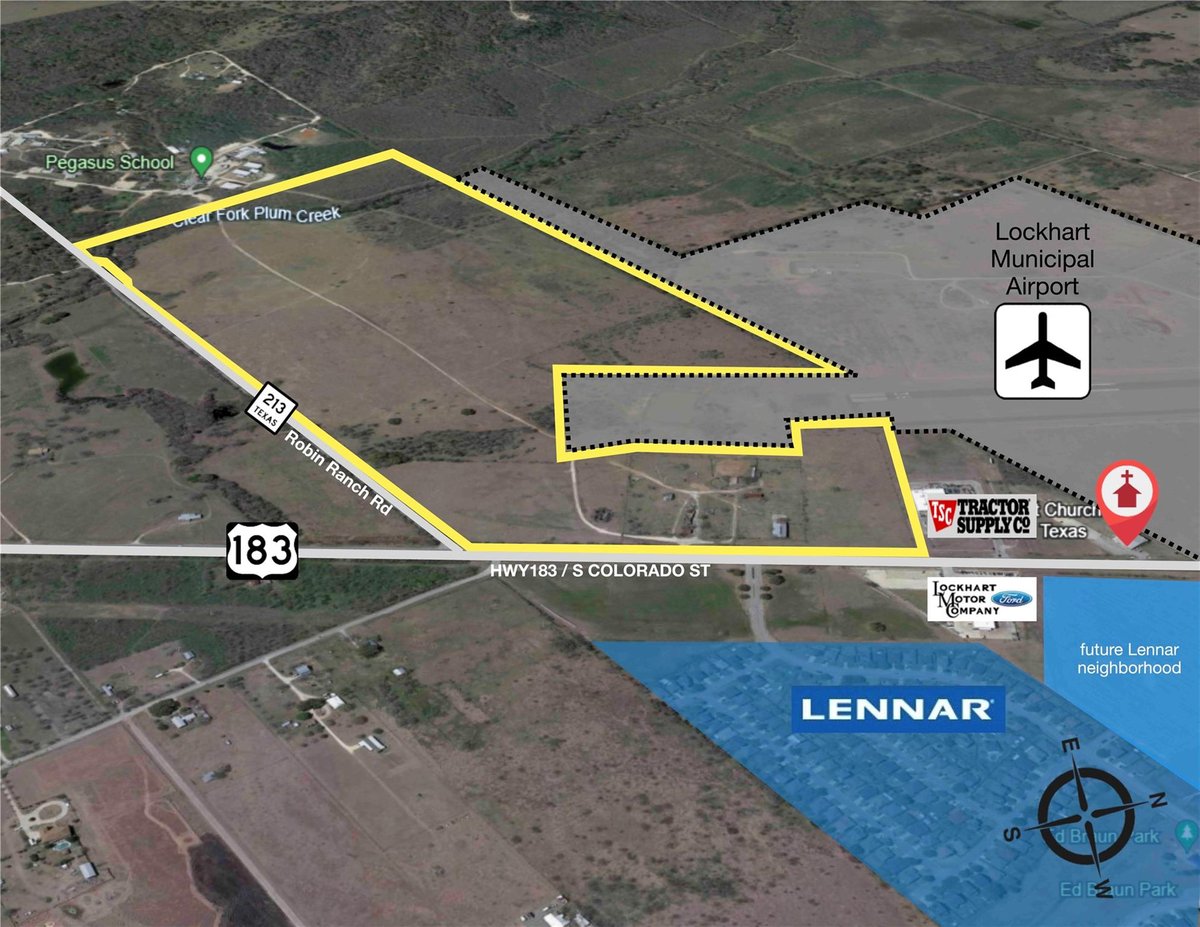 View 2515 S Colorado St in South Lockhart 2515 S Colorado St - aerial view with annotated aerial development parcel - Luxury home in South Lockhart, Lockhart, TX