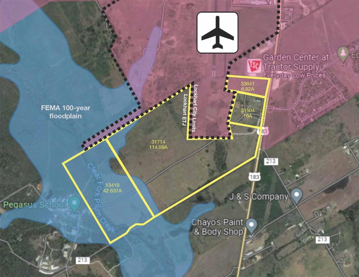 Aerial view with annotated aerial parcel map at 2515 S Colorado St - South Lockhart, Lockhart, TX