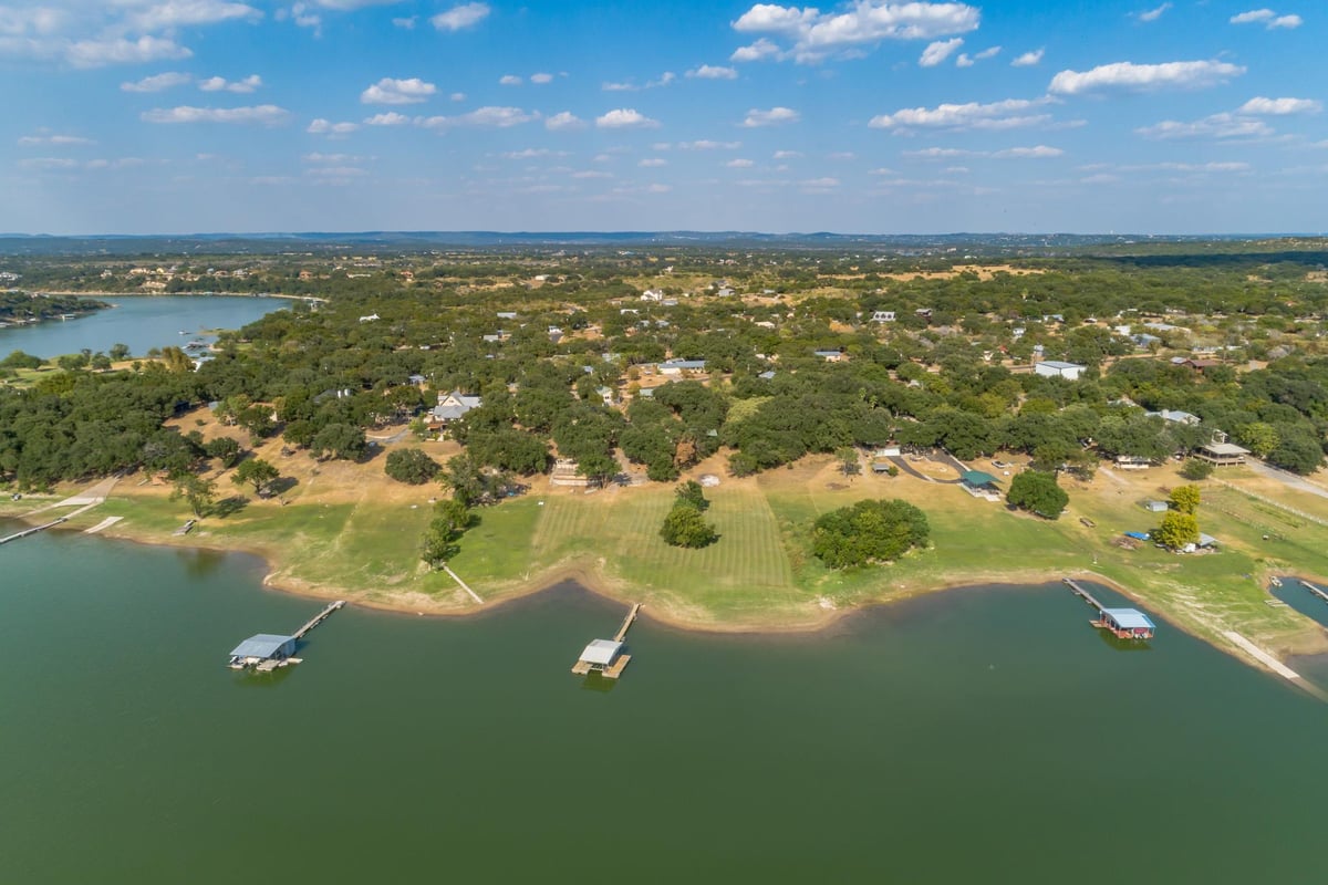 View 25201 & 25203 Lakeview Dr in Pedernales 25201 & 25203 Lakeview Dr - front exterior - Luxury home in Pedernales, Spicewood, TX