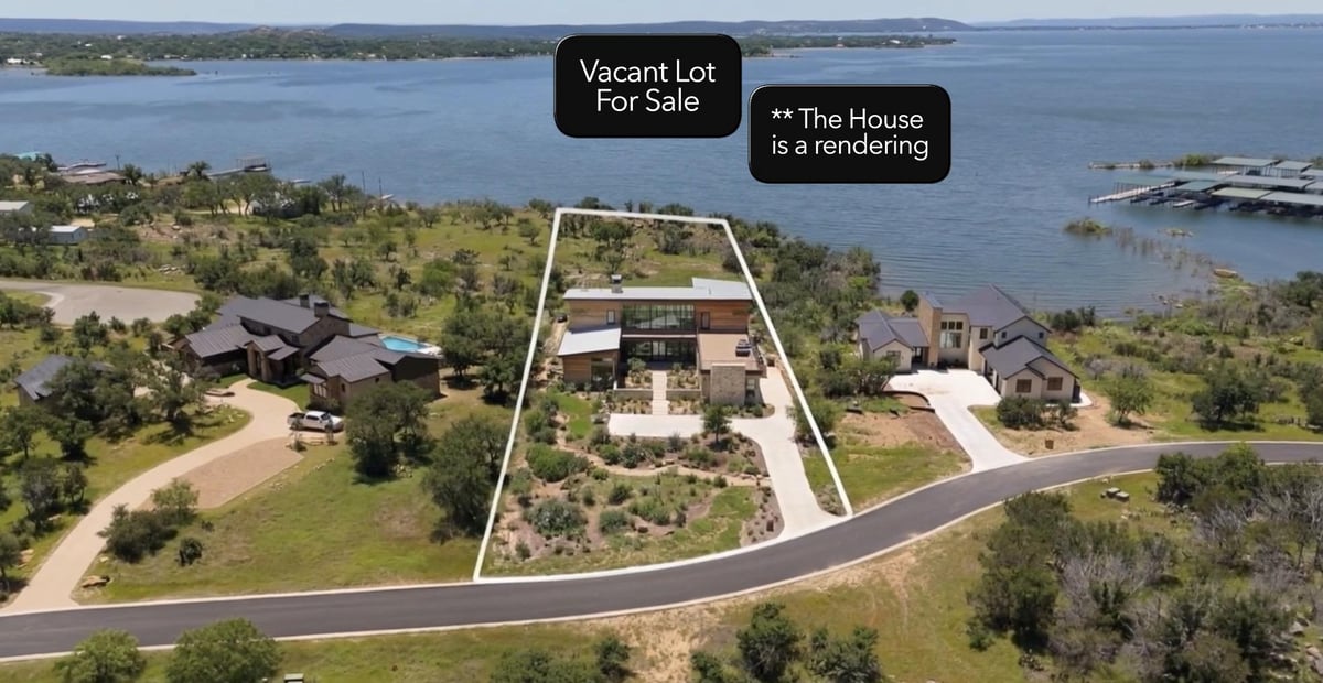 View 308 Peninsula DR in Peninsula On Lake Buchanan 308 Peninsula DR - front exterior - Luxury lot in Peninsula On Lake Buchanan, Burnet, TX