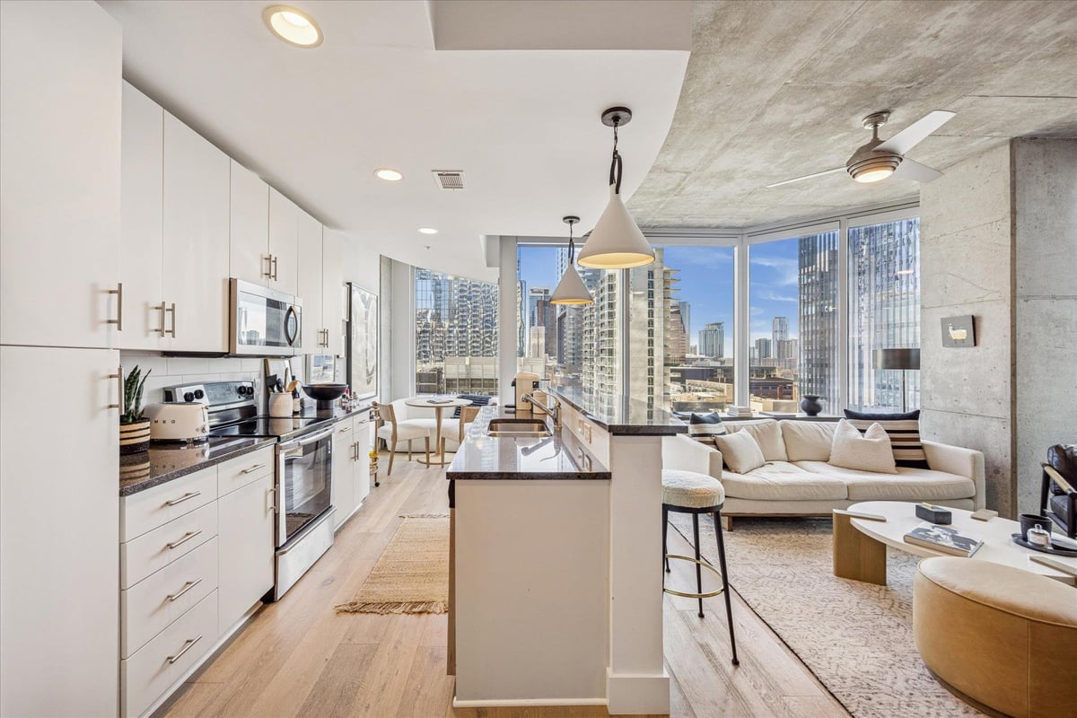 Kitchen at 360 Nueces St Unit #1001 - 1 bed 1 bath home