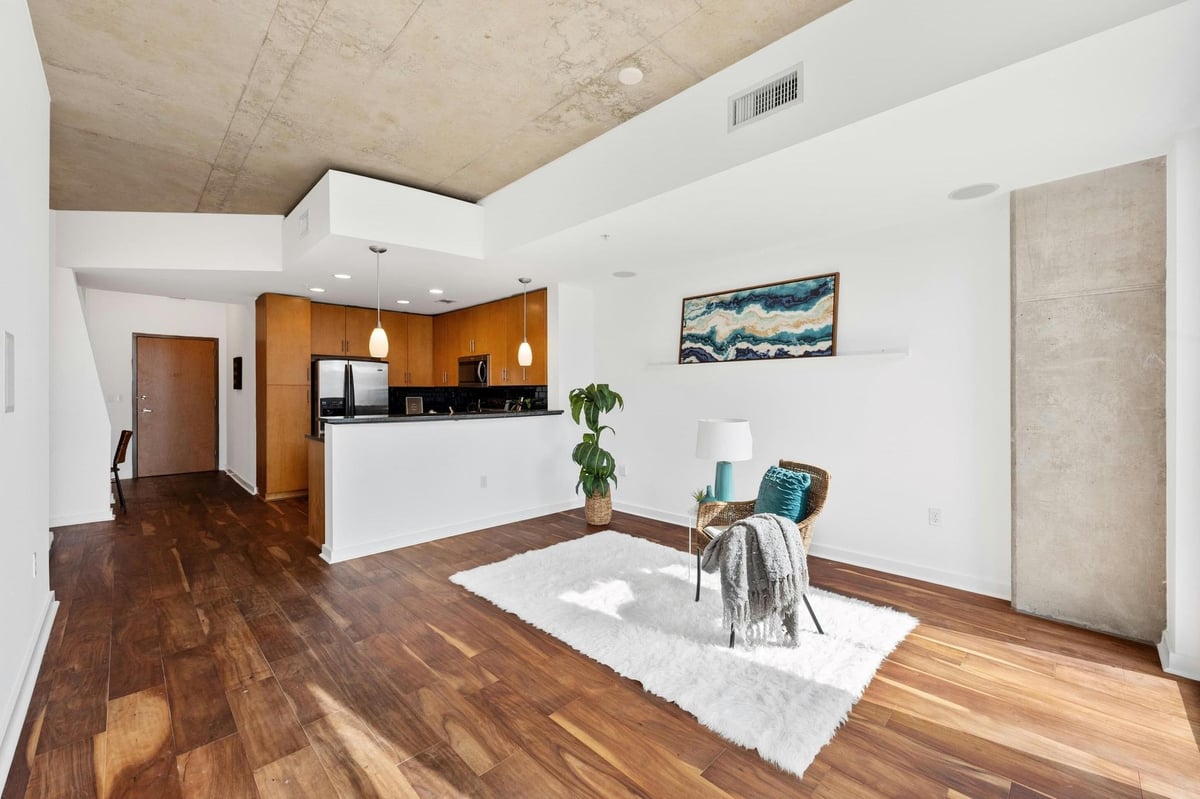 Primary bedroom at 360 Nueces St Unit #1407 - 1 bed 1 bath home