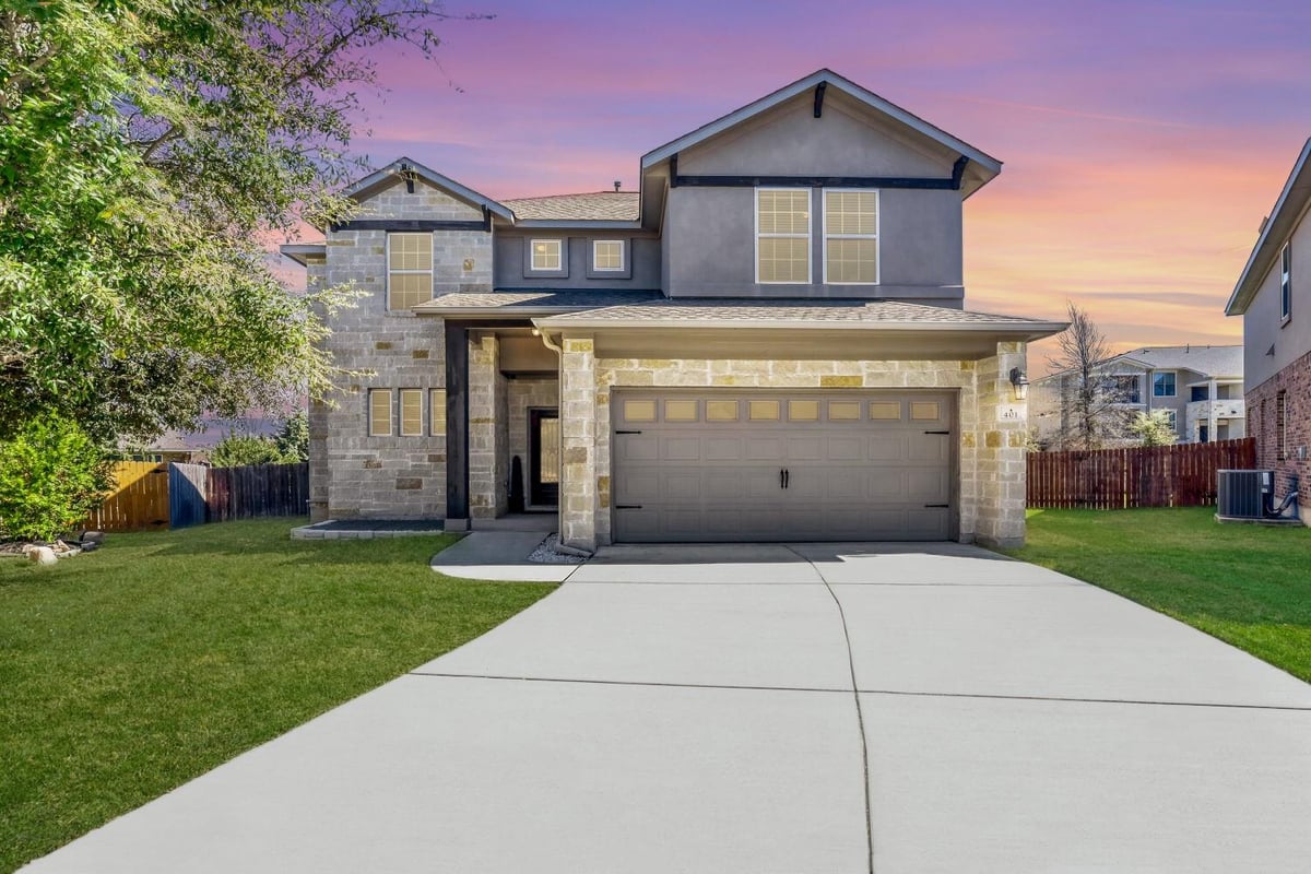 View 401 Pecan Bayou Ct in Oak Creek Ph 2 401 Pecan Bayou Ct - front exterior - Luxury home in Oak Creek Ph 2, Leander, TX