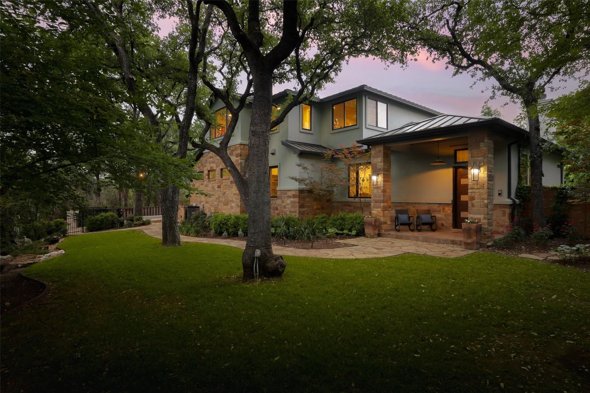 View 401 Rocky River RD in Plateau-Oaks A 401 Rocky River RD - front exterior - Luxury home in Plateau-Oaks A, West Lake Hills, TX