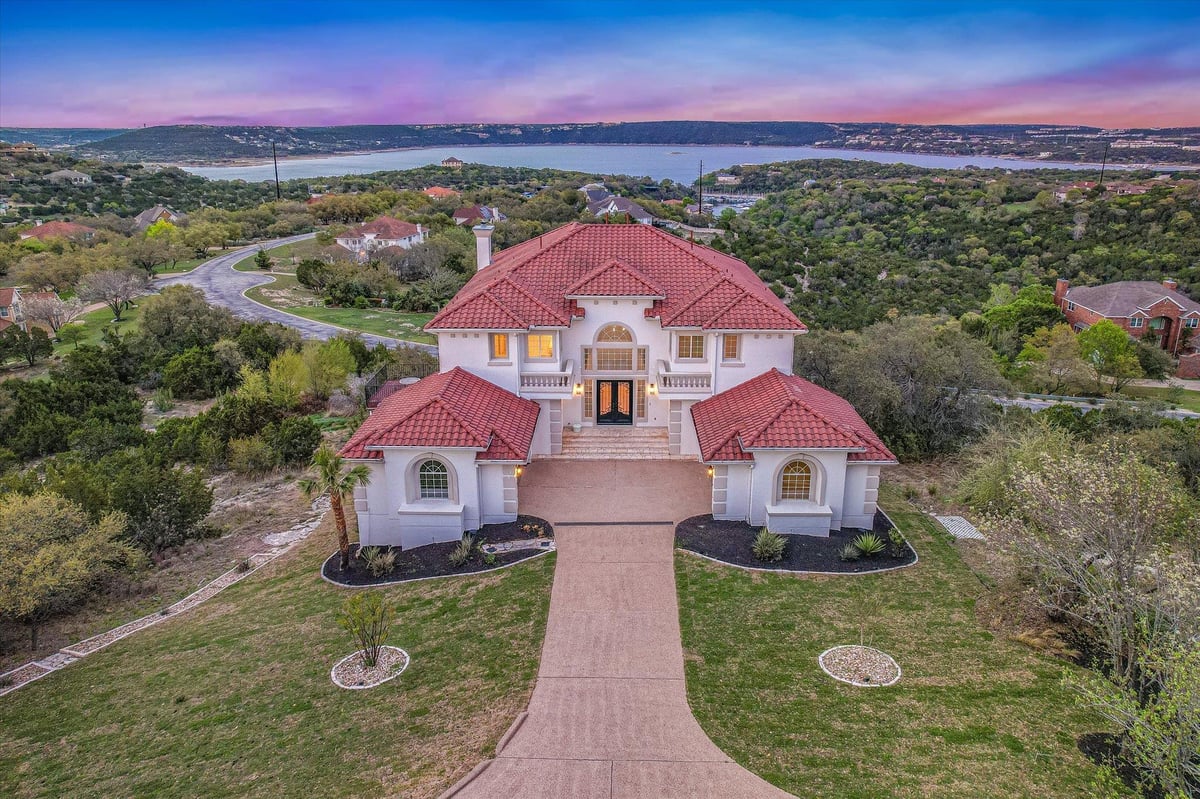 View 4319 Rum Runner Rd in Lakewind Estates Sec 03 4319 Rum Runner Rd - aerial view with aerial Hill Country estate view - Luxury home in Lakewind Estates Sec 03, Austin, TX