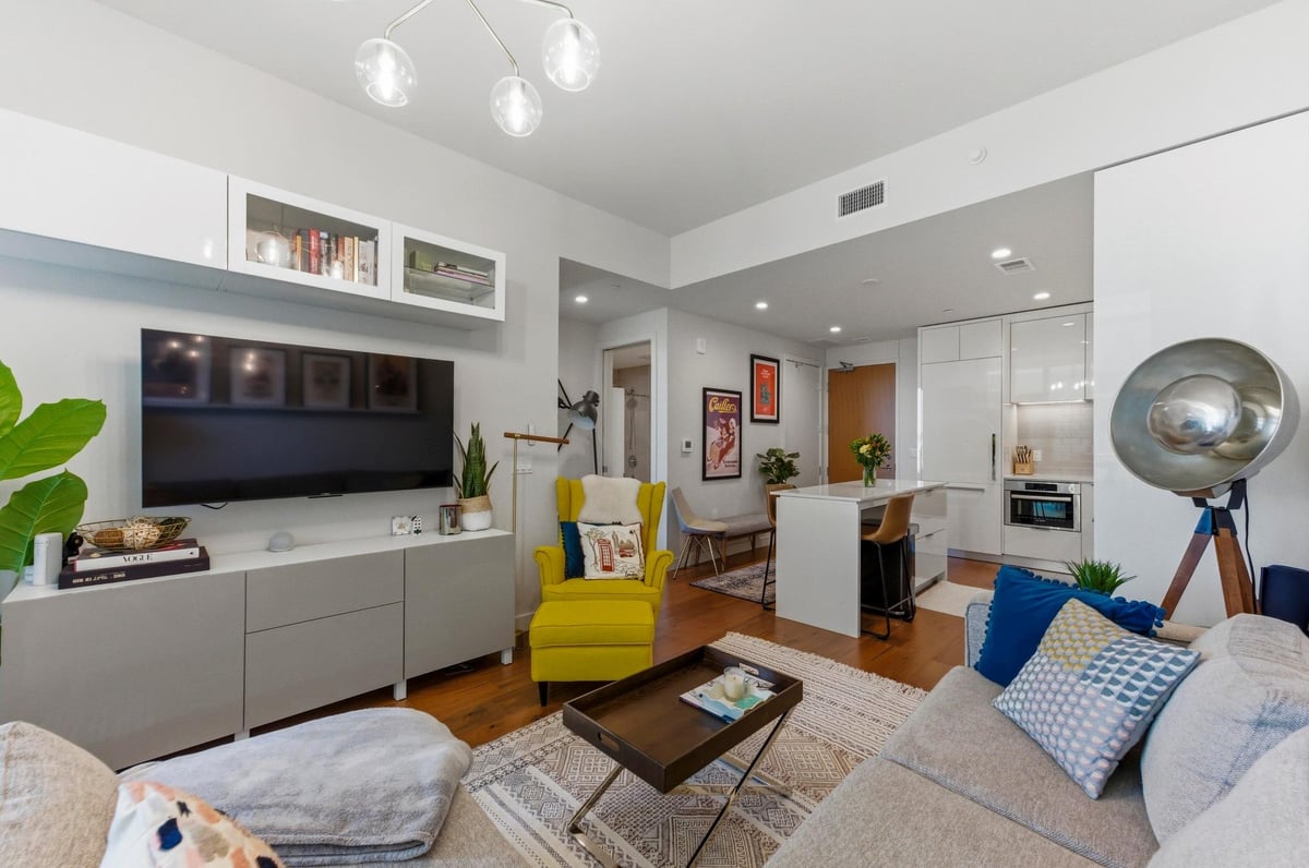 Primary bedroom at 44 East Ave Unit #1503 - 1 bed 1 bath home