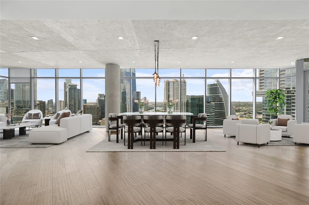 View 501 West Ave Unit #3201 in Fifth & West Residences 501 West Ave Unit #3201 - living area with floor-to-ceiling windows - Luxury home in Fifth & West Residences, Austin, TX