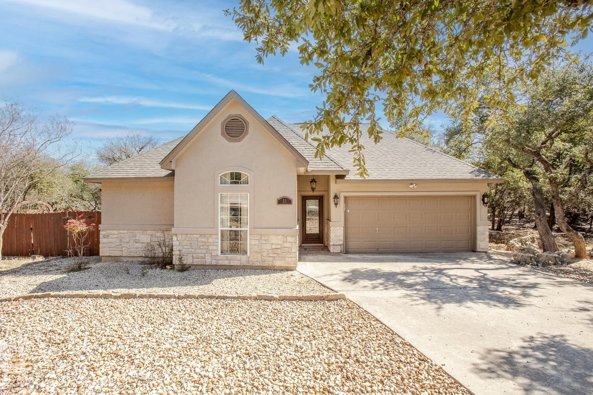 View 51 Long Bow Ln in Woodcreek Sec 11 51 Long Bow Ln - front exterior - Luxury home in Woodcreek Sec 11, Wimberley, TX
