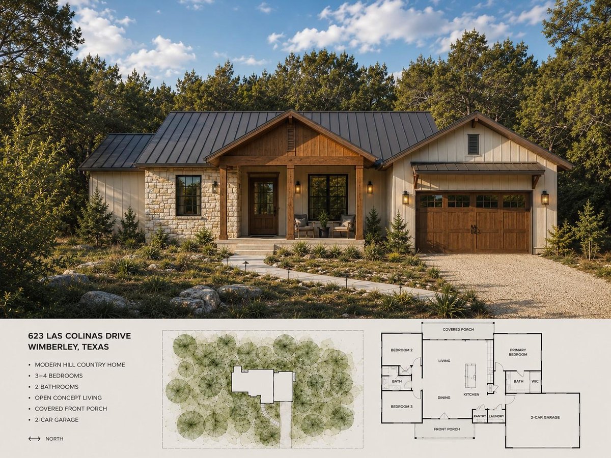 View 623 Las Colinas DR in Wimberley Hills Sec 2 623 Las Colinas DR - front exterior - Luxury lot in Wimberley Hills Sec 2, Wimberley, TX