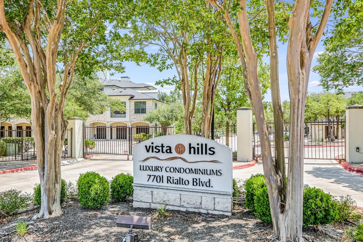 View 7701 Rialto BLVD Unit #116 in Vista Hills Condo 7701 Rialto BLVD Unit #116 - front exterior - Luxury home in Vista Hills Condo, Austin, TX