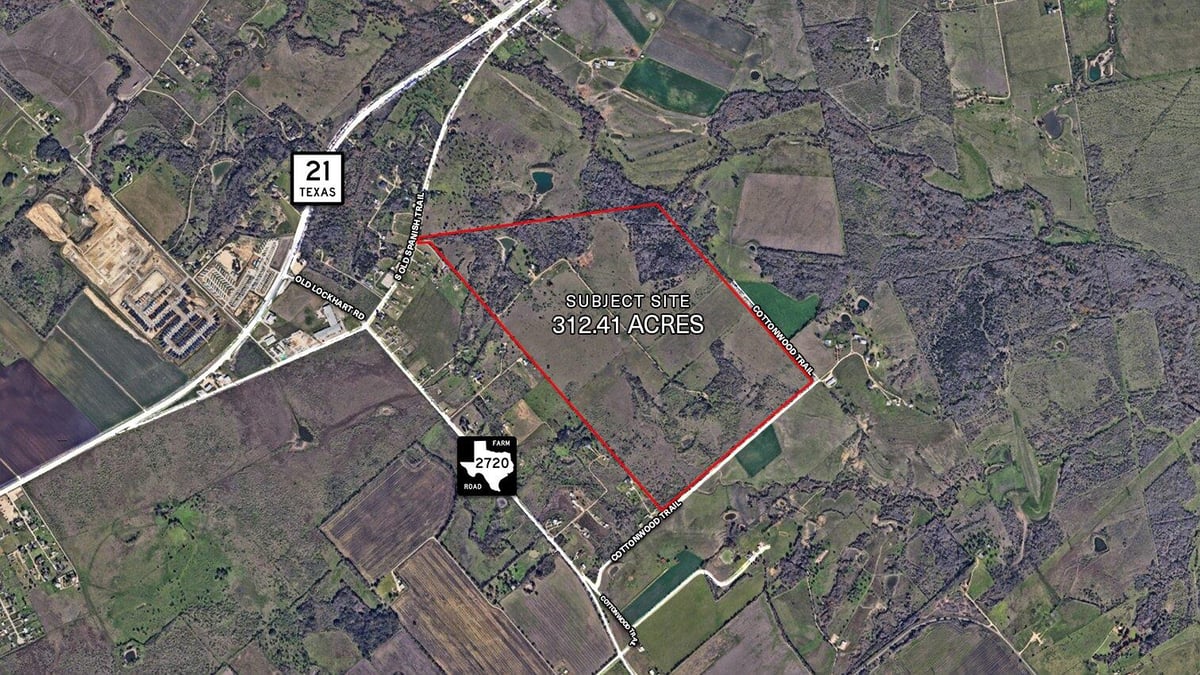 Aerial view with 312.41 acre estate at 79 Old Spanish Trl - Uhland, Kyle, TX