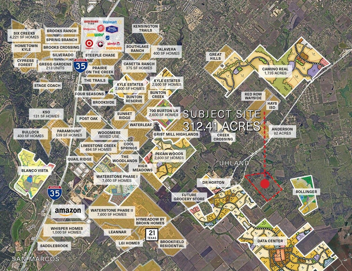 Aerial view with 312.41 acre development site at 79 Old Spanish Trl - Uhland, Kyle, TX