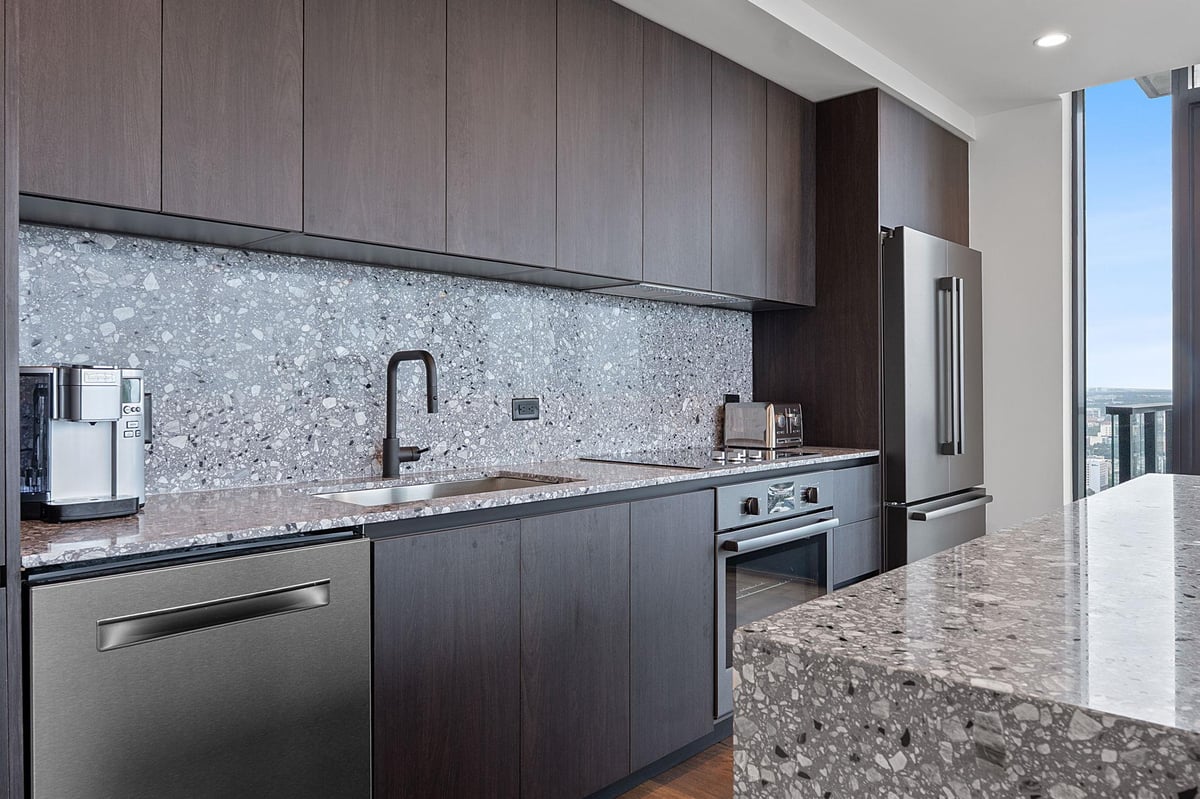 Primary bedroom at 84 East Ave Unit #1904 - 1 bed 1 bath home