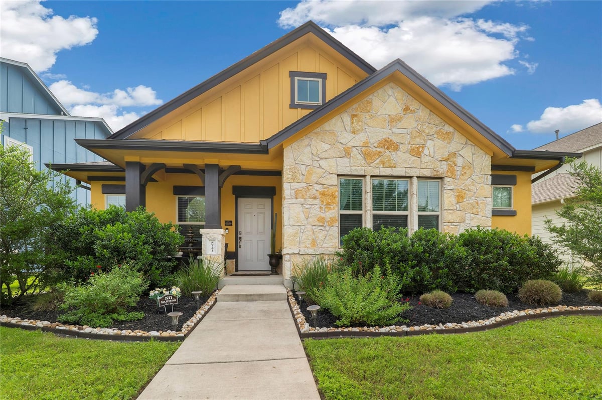 View 8721 Sikes Way in Goodnight Ranch 8721 Sikes Way - front exterior - Luxury home in Goodnight Ranch, Austin, TX