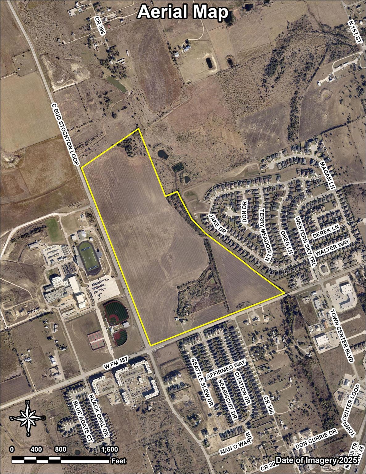 View 900 Fm 487 900 Fm 487 - aerial view with annotated aerial map - Luxury lot in Jarrell, TX