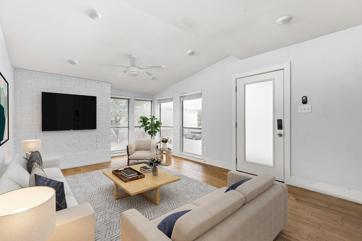 Living area at 909 Reinli St Unit #232 - 1 bed 1 bath home