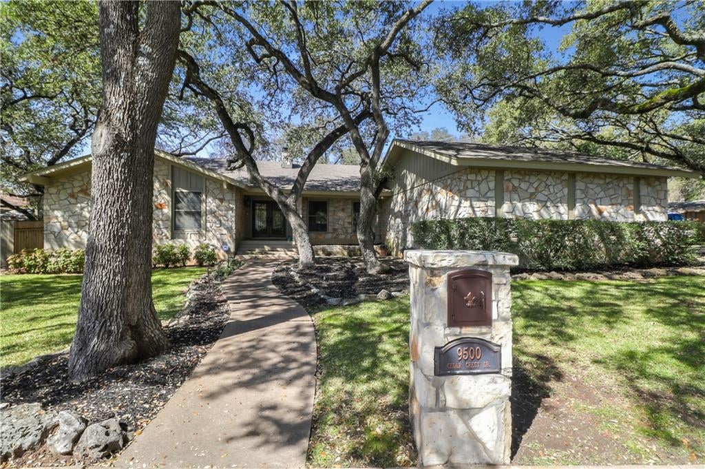 View 9500 Cedar Crest Dr in Spicewood At Balcones Villagesec 01 9500 Cedar Crest Dr - front exterior - Luxury home in Spicewood At Balcones Villagesec 01, Austin, TX