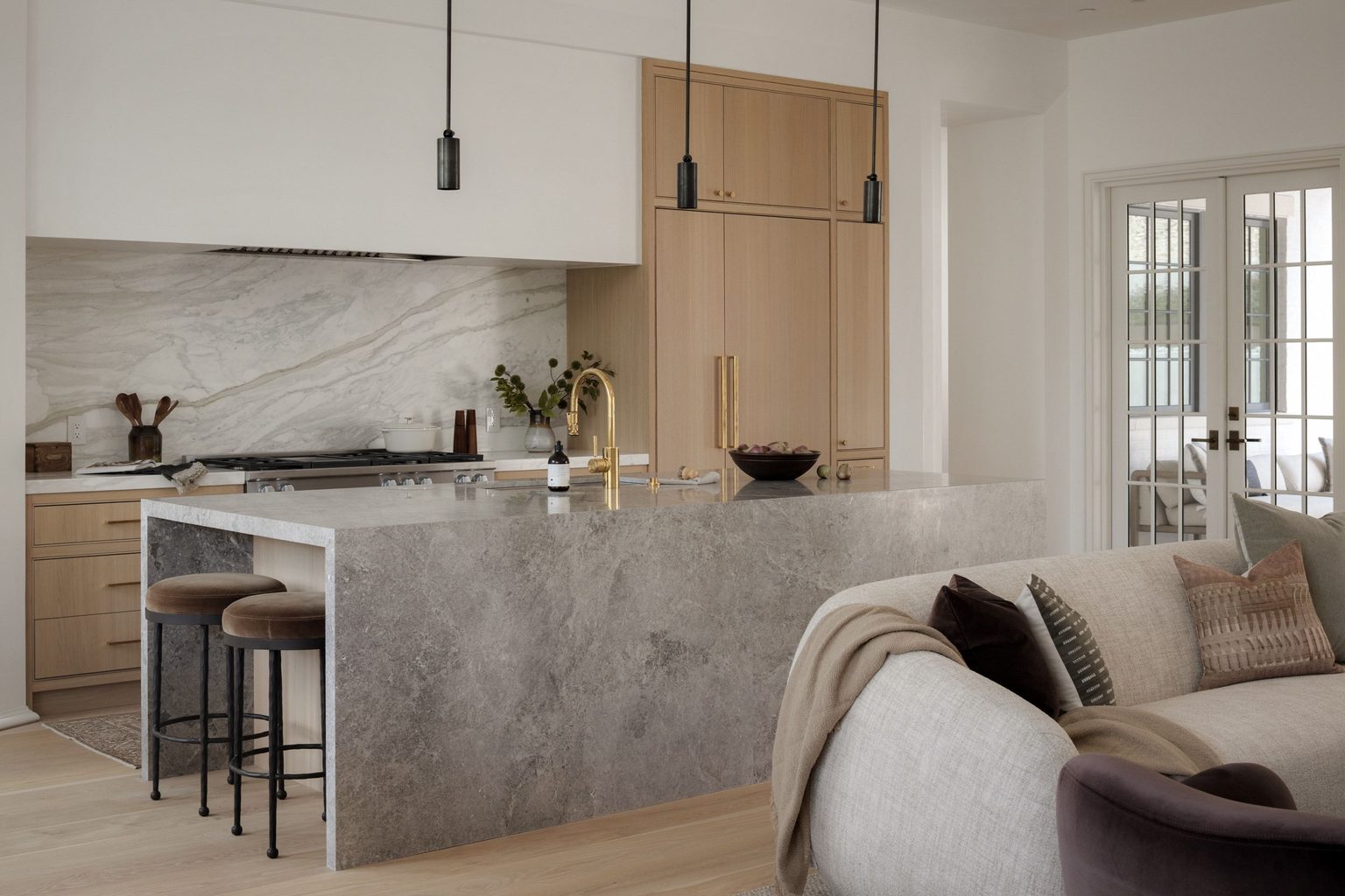 Open-plan kitchen and living room at The Lantern, 3802 Balcones Drive Austin